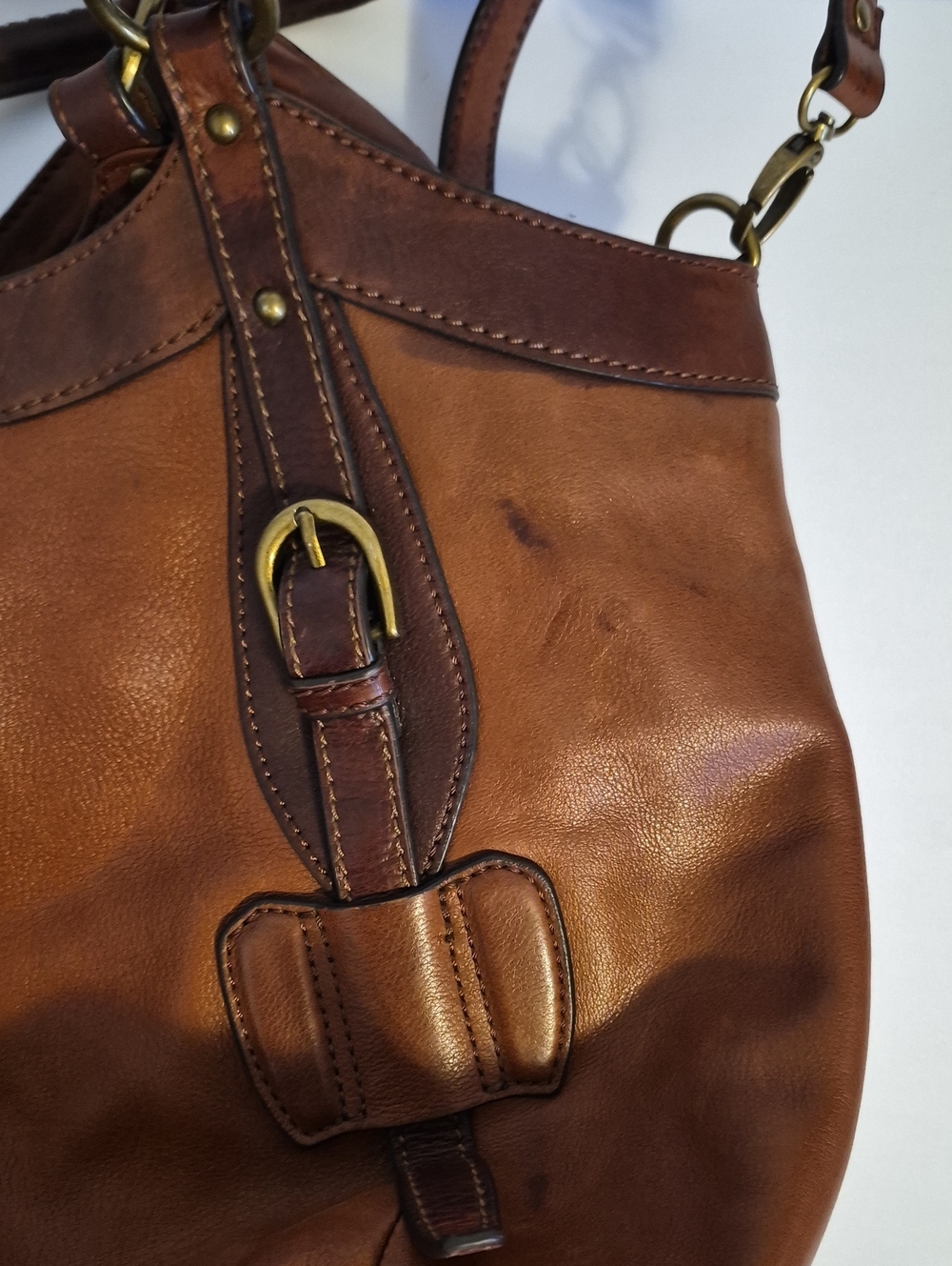 Lucky Brand Brown Leather Shoulder Bag Plus Crossbody Strap - Picture 7 of 8
